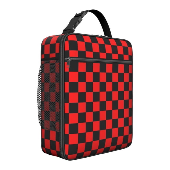 Red and Black Checkered Pattern Insulated Lunch Bag for Men Women,Waterproof Lunch Box for Work,Picnic or Travel,Thermal Insulation,10.63x9.06x3.54 Inches