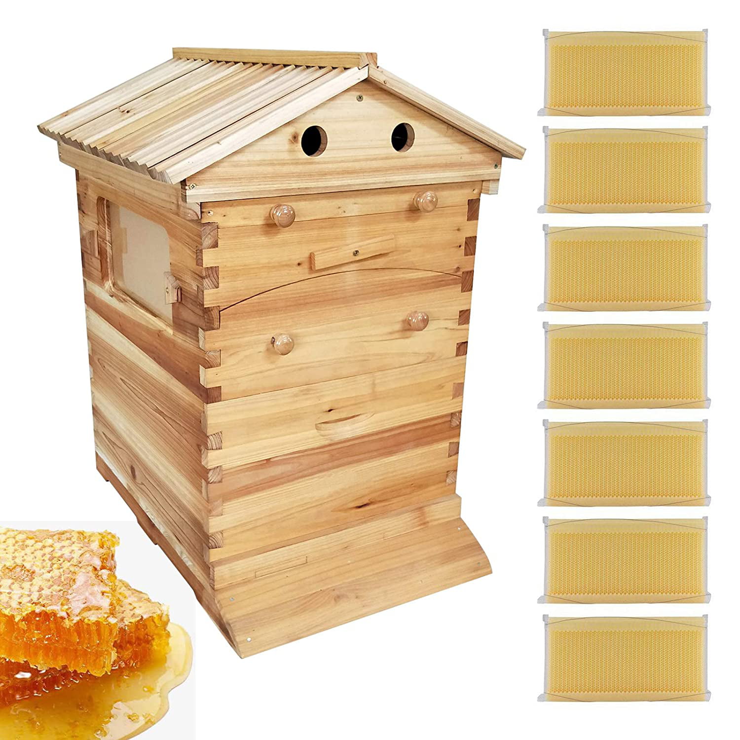 Details about   WOODEN BEEKEEPING BEEHIVE HOUSE W/ 7PCS UPGRADED AUTO BEE COMB HIVE FRAMES 