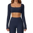 thumbnail image 1 of Tops cortos de yoga for mujer, camiseta de manga larga con cuello cuadrado, camisetas básicas elásticas ajustadas, camisetas deportivas for ejercicio al aire libre y gimnasio, 1 of 5