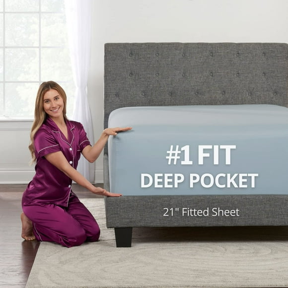Deep Pocket Full Fitted Sheet - 17A - 21A Inch + Extra Deep Pocket Fitted Sheet Only - 1 Fitted Bed Sheet with Deep Pockets for Pillow Top Mattress Soft Full Size Fitted Sheets Light Blue