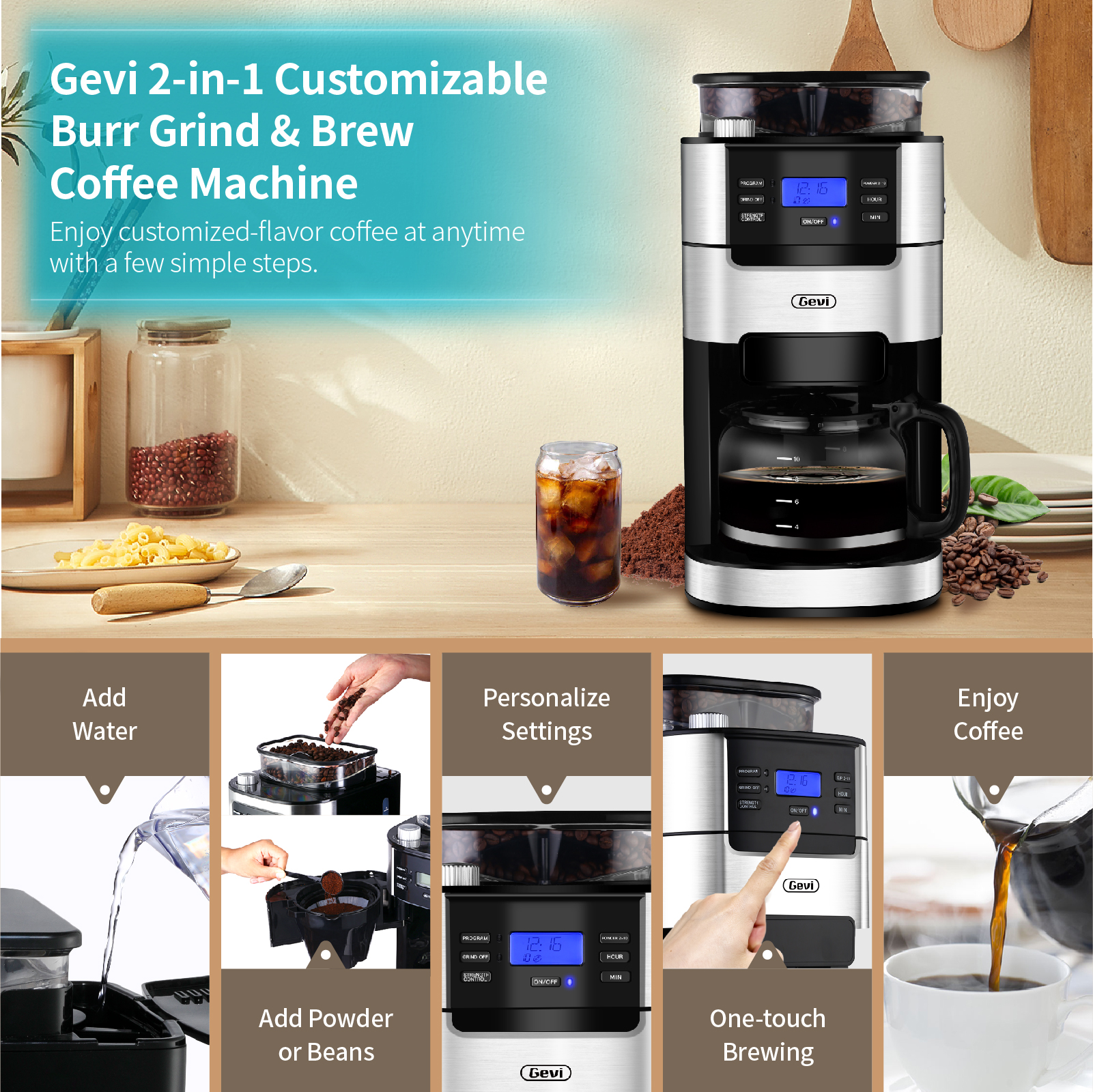 Buy GEVI 10Cup Programmable Grind and Brew Coffee Maker, Black Online
