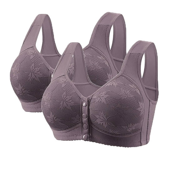 Fatuov Wirefree Bras for Women Front Closure Sexy Comfort Bras Underwear Plus Size Full Coverage Bras 42A, Purple, 2-Pack