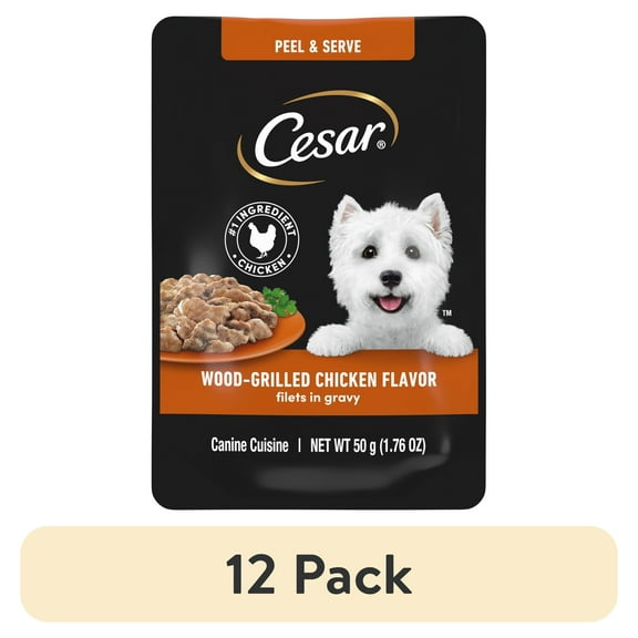 (12 pack) Cesar Filets in Gravy Wood-Grilled Chicken Flavor Wet Dog Food, 1.76-oz Mini-Pouches