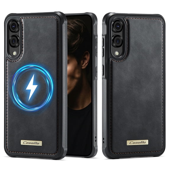 Dteck Magnetic Case for Samsung Galaxy S25 Edge,Shockproof Leather TPU Case Compatible with Mag Safe Back Cover,Black