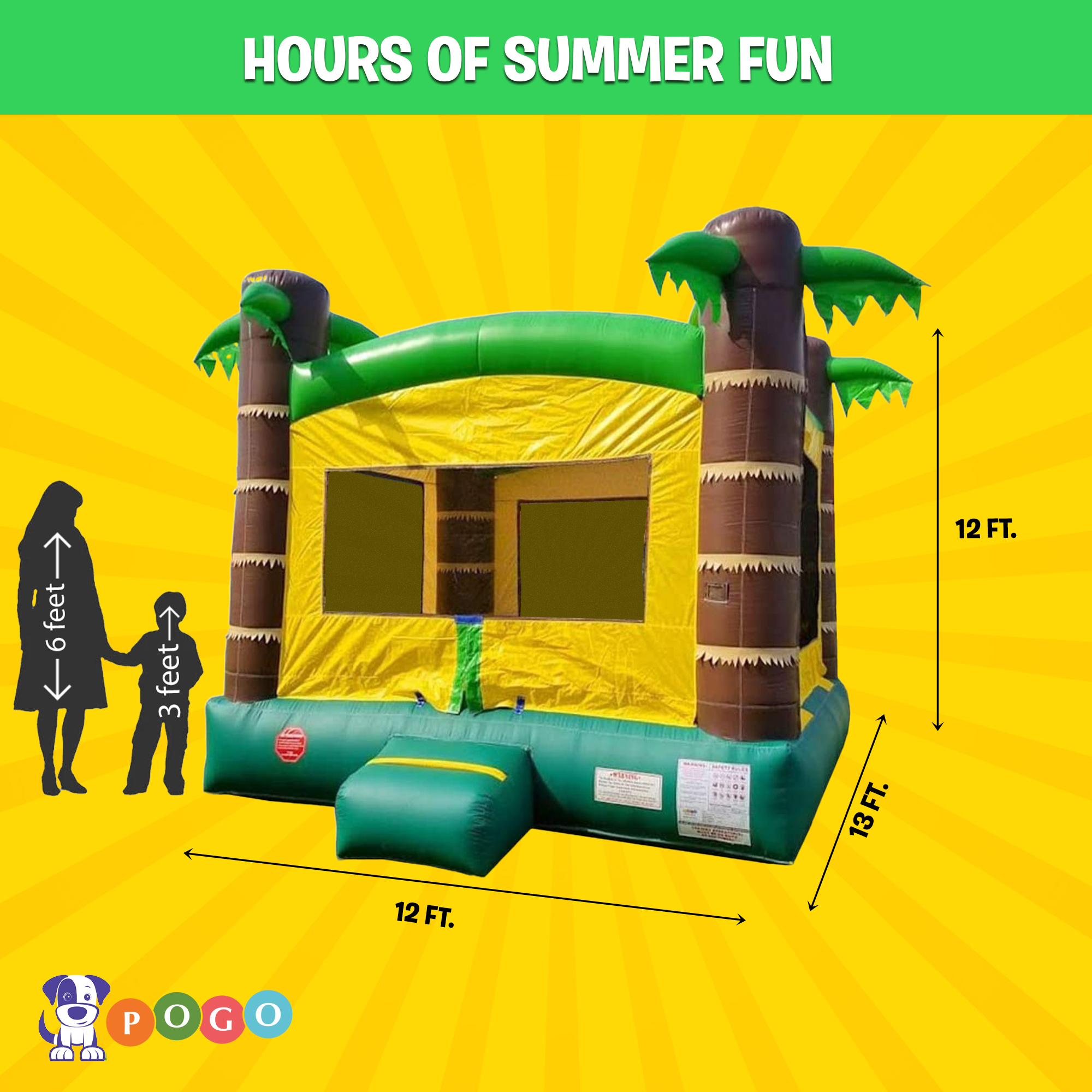 Pogo Bounce House Crossover Duo, Tropical Kids Bounce House and Rainbow Inflatable Water Slide