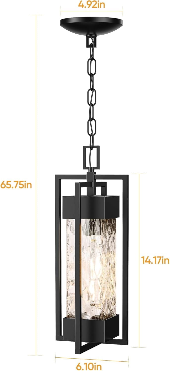 Modern Outdoor Indoor Pendant Light Fixture, Rustproof Chandelier Lighting Exterior with Water Glass for Porch, Garage, Gazebo, Patio (Bulb Included)