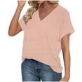 thumbnail image 4 of Womens Summer V-neck Tops Rolled Short Dolman Sleeve Tee Shirts Plain Tshirt Casual Fashion Clothes (2XL, Orange), 4 of 6