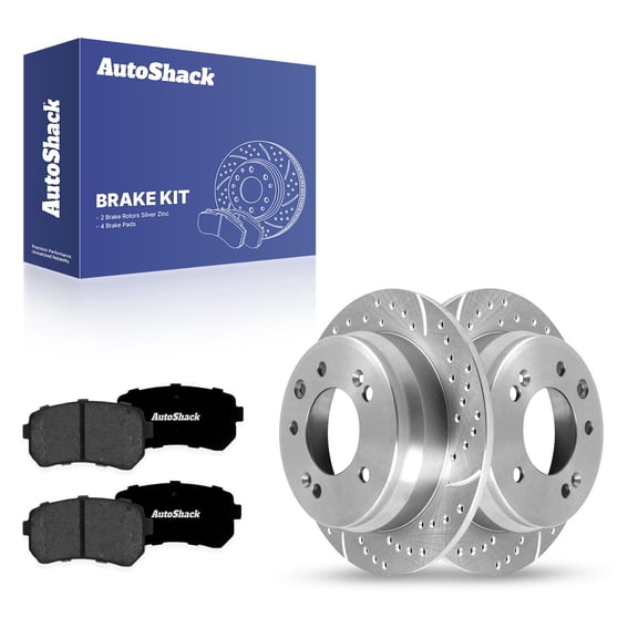 AutoShack Rear Solid Drilled & Slotted Silver Zinc Coated Brake Rotors   Premium Ceramic Pads 6-PC Brake Kit Replacement for 2009-2012 Hyundai Elantra SilverShield Pro 10.31" (262 mm)