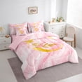 thumbnail image 3 of Homewish Pink Initial Letter C Twin Bedding Sets 7-Piece, Romantic Anniversary Rose Bedding Comforter Set, Modern Fashion Marble Reversible Sheet Sets, Lightweight Room Decor, 3 of 7