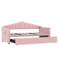 thumbnail image 6 of Upholstered Twin Size Daybed with Adjustable Height Pop Up Trundle Twin Bed and USB & Type-C Charging Port, Day Bed Frame with 2 Side Pockets, No Box-Spring Needed, Pink, 6 of 14