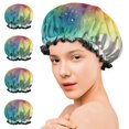 thumbnail image 7 of Shower Caps,Colorful Tie Dye Ink Splash Pattern Waterproof Shower Cap for Women 4 Pieces,Double Reusable Hair Cover for Shower PEVA Elastic Stretch Hem, 7 of 7