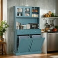 thumbnail image 2 of Kitchen Pantry Storage Cabinet, Microwave Cabinets with Tilt Out Trash Cabinets, Tall Pantry Cabinet Cupboard, Freestanding Kitchen Hutch (Lake Blue), 2 of 9