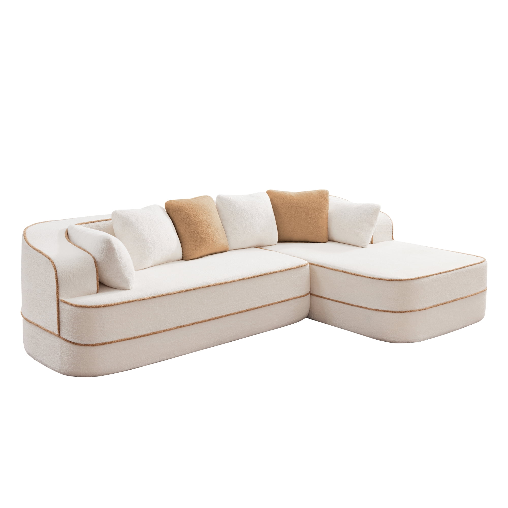 Aukfa 106" 2-Piece Modular Sectional Sofa for Living Room, Right Chaise, Plush Teddy Velvet, White