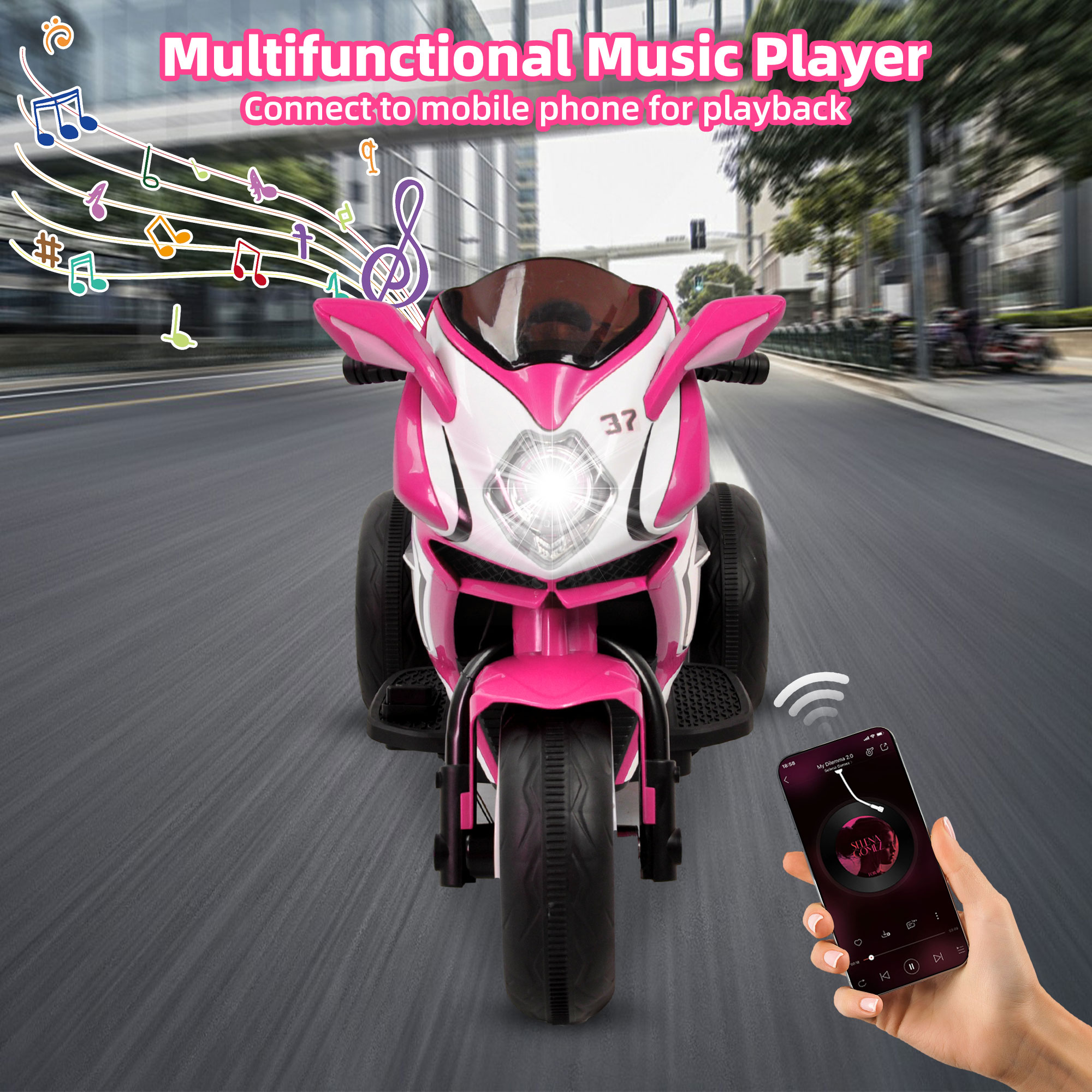 Tamco 6V Kids Ride on Motorcycle, Battery Power Ride on Motorcycle Toy with Music Play, Bluetooth, LED Light, 3 Wheels Electric Motorcycle for Boys & Girls 3-5 Yrs Toddlers, Pink