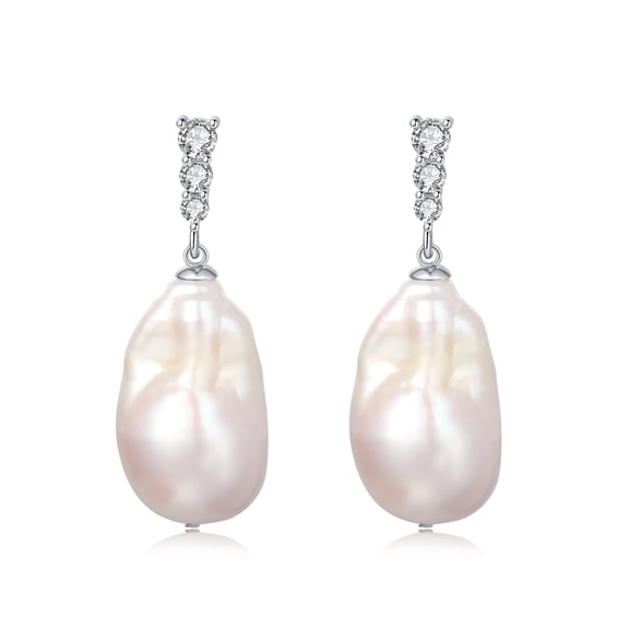 YAMI 9-10mm Baroque Freshwater Pearl Earrings, 925 Sterling Silver Dangle Drop Earrings with CZ, Cultured Pearl Valentine's Day Jewelry Gift for Women