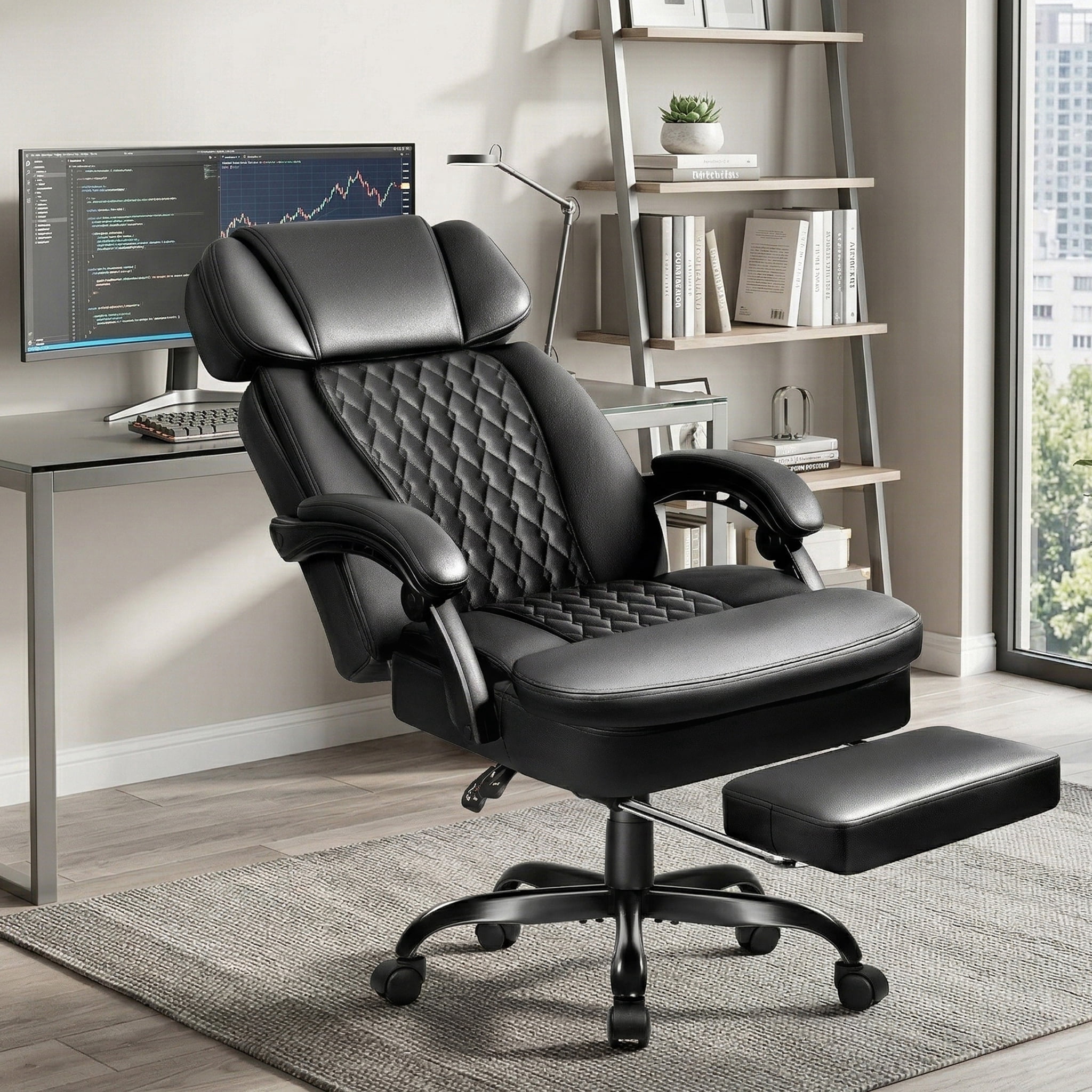 Waleaf Office Chair with Footrest, Ergonomic High Back Computer Desk Chair with Adjustable Headrest and Lumbar Support for Home Office