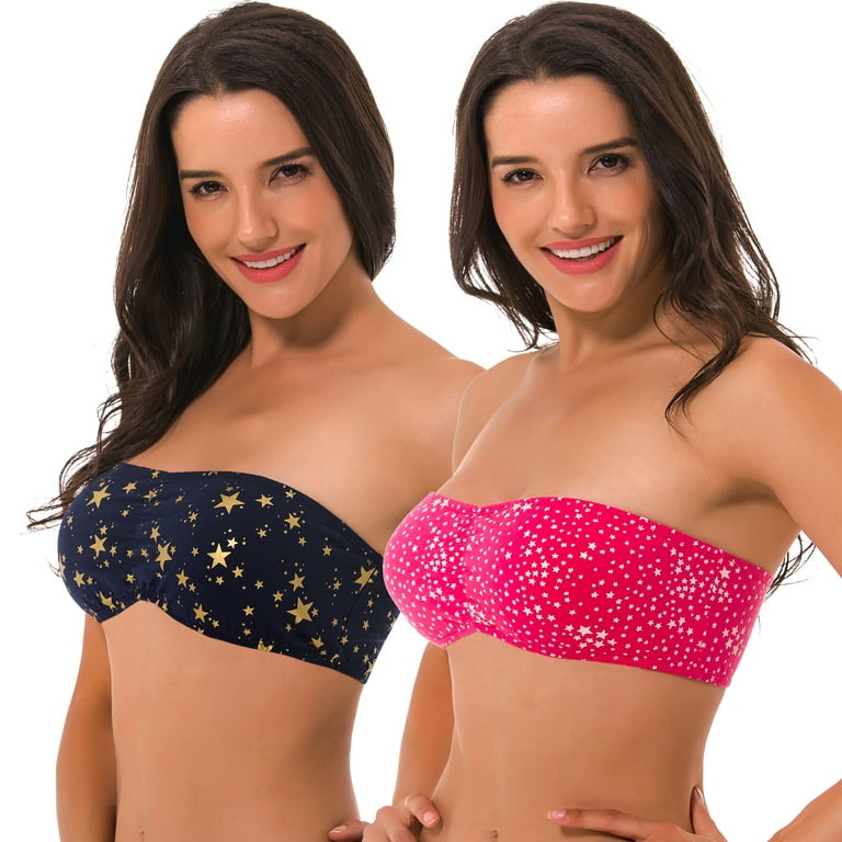 Women's Cotton Bandeau Wirefree Strapless Bra Crop Tube Top-2 Multi-Color  Pack-RED,NAVY-L:36C 36D 38A 38B 38C