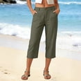 thumbnail image 2 of GEWSEY Linen Capri Dress Pants for Women Casual Elastic Waist Cropped Wide Leg Pants with Pockets Summer Baggy Work Trousers Green for Size L, 2 of 6