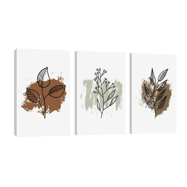 Cuadro Decorativo Tríptico Vertical Hojas Minimalistas Canvas Revolution Set De 3 Cuadros 25x38 cm