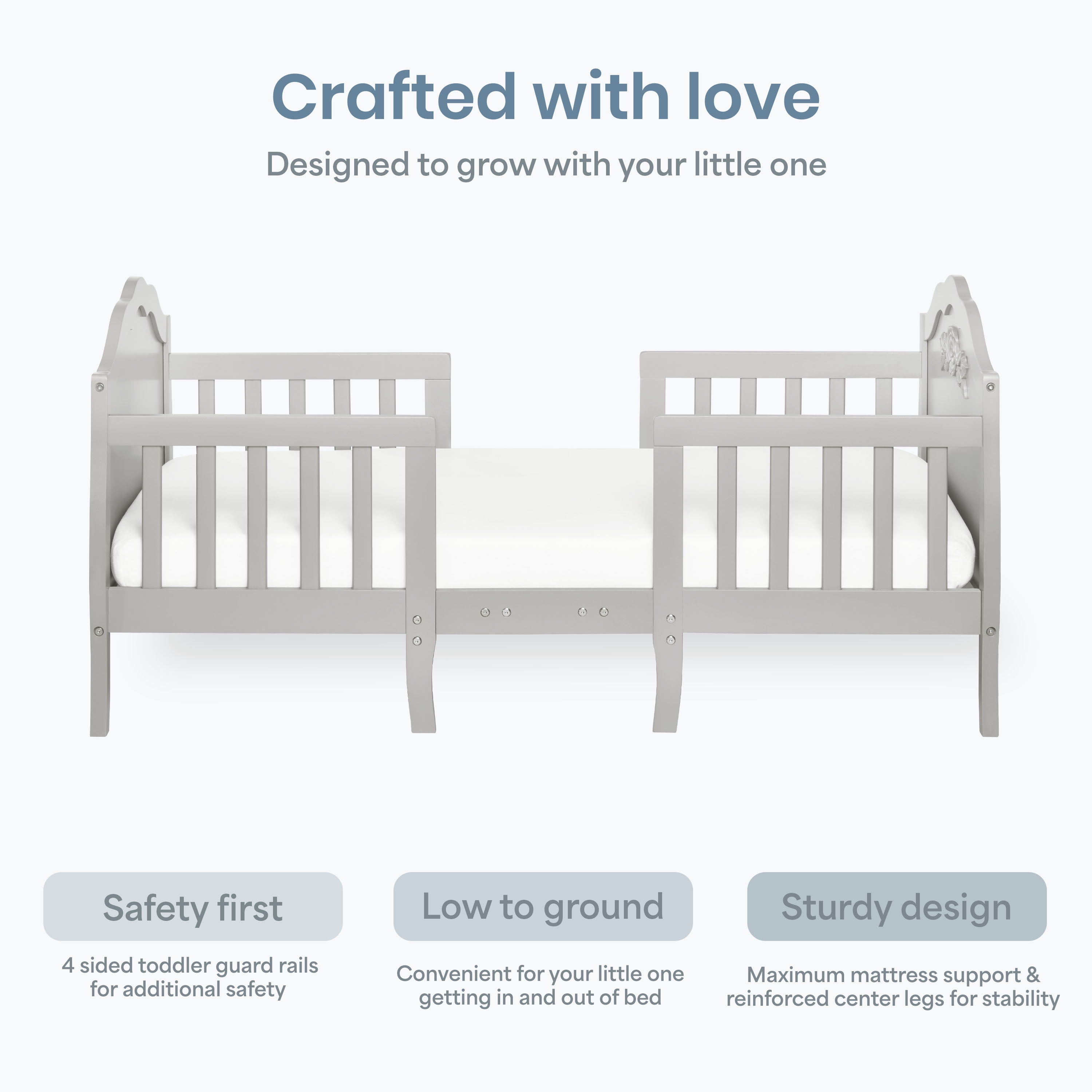 Dream On Me Rose 3-in-1 Convertible Toddler Bed, Greenguard Gold and JPMA Certified, Platinum