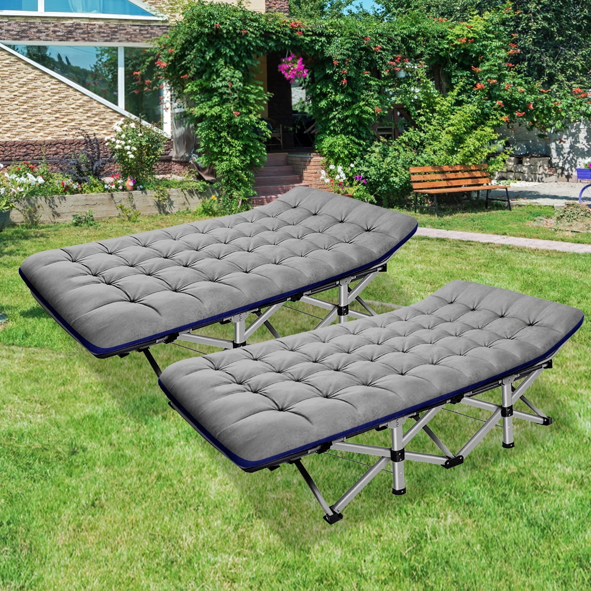 Set of 2 Folding Camping Cot, 75" x 28" Sleeping Cot Bed, 880 Lbs Adult