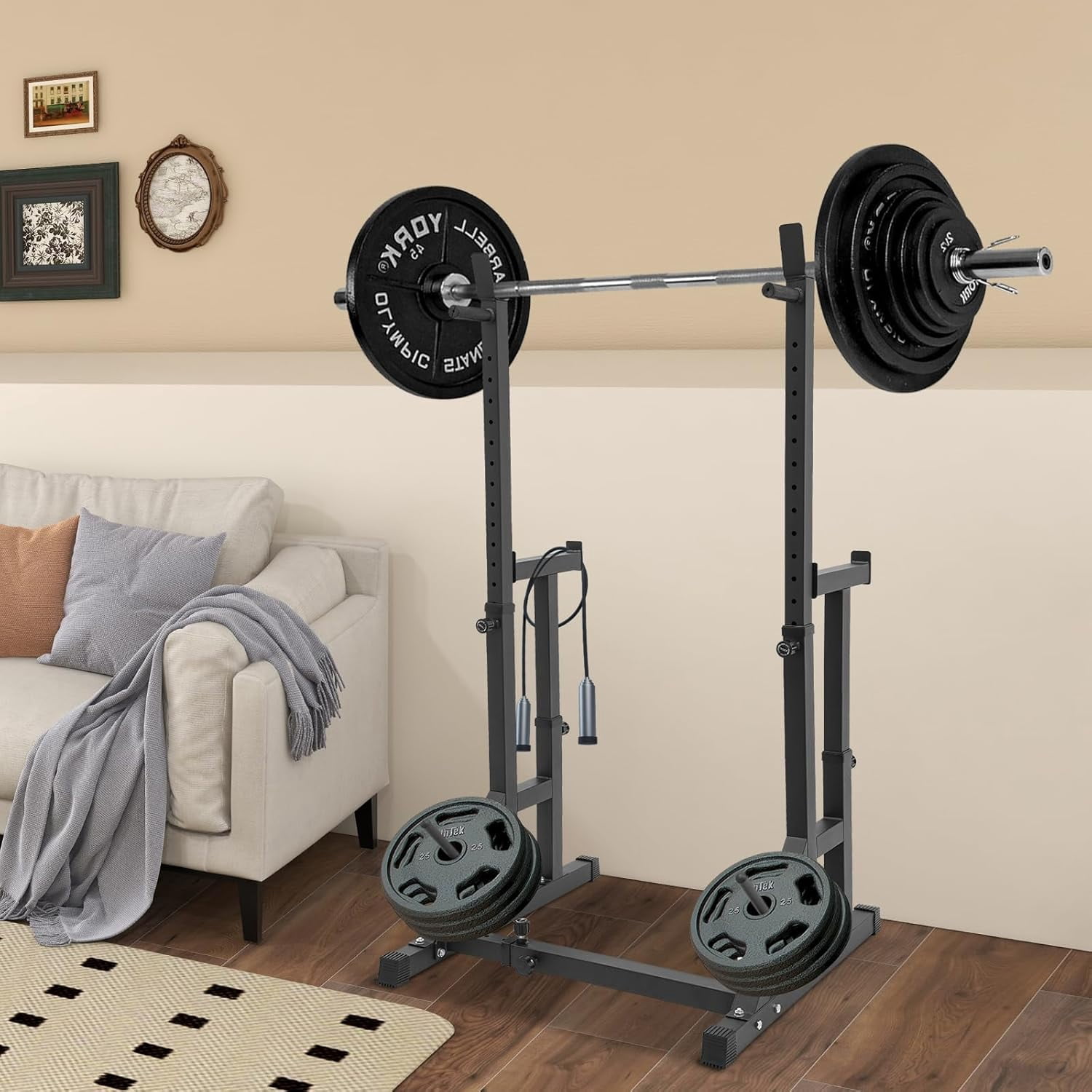 Adjustable Barbell Rack, Multi-function Barbell Rack,Squat Rack Stand, Barbell Rack for  Press,Weight Lifting Rack for Home Gym Strength Training Fitness Workout, Max Load 550LBS