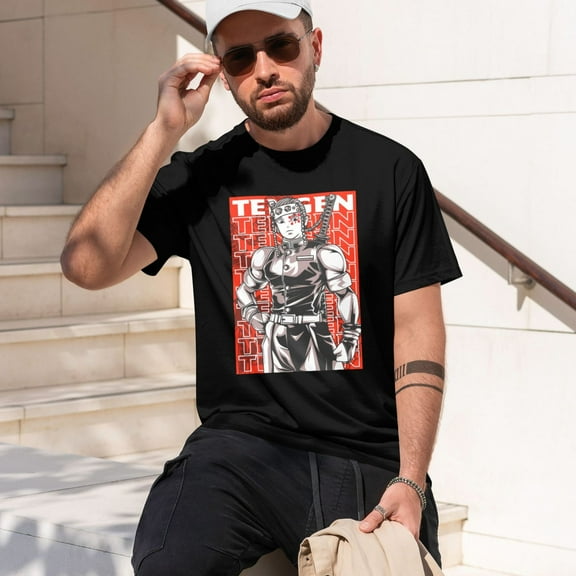 Men Anime Demon Slayer Shirt Kamado Tanjirou Print T-Shirts Cosplay Shirts Fashion Casual Shirt Black -Small