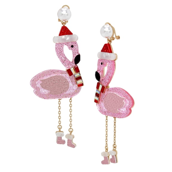 Betsey Johnson Womens Santa Flamingo Drop Earrings
