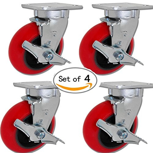 Caster Barn 6" X 2" TOOL BOX CASTER KIT SET OF 4 RED POLYURETHANE
