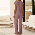 thumbnail image 4 of Tops de Mujer Vestido Casual de Manga Larga Suelta Cuello en V de Manga Corta con Pantalones de Piernas Anchas Set de Pantalones Cortos de Bolsillo, Trajes de Calentamiento de Mujer 2 Piezas, 4 of 6