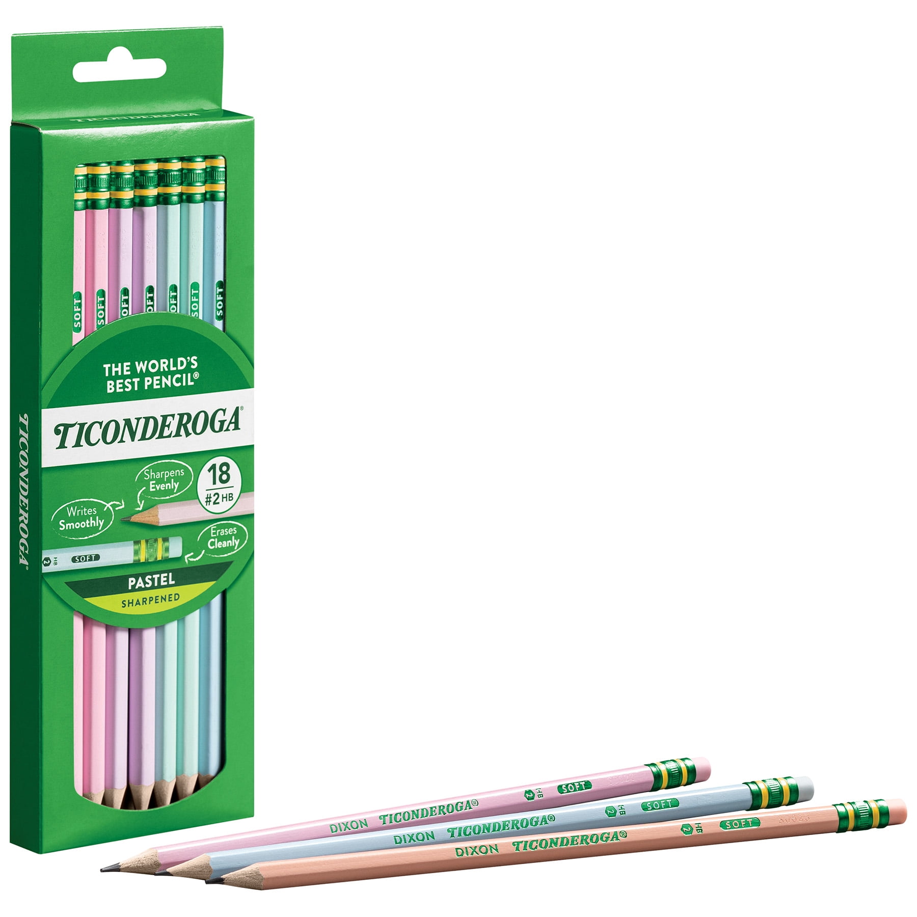 Ticonderoga Wooden Pencil Pastel, Sharpened, 18 Per Pack, 3 Packs