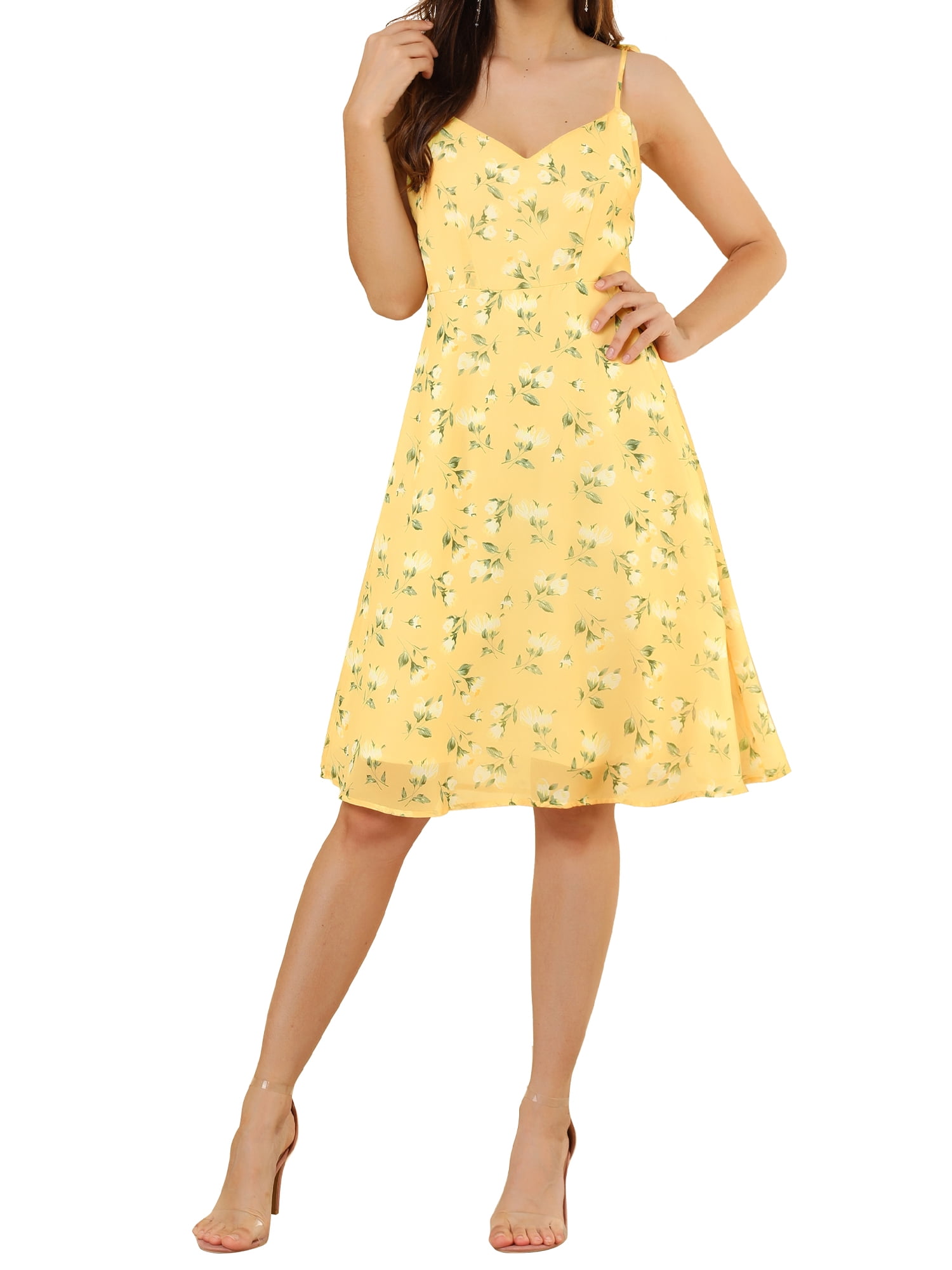 DARING DIVA Spaghetti Strap Summer Floral Print Midi Dress XS Yellow