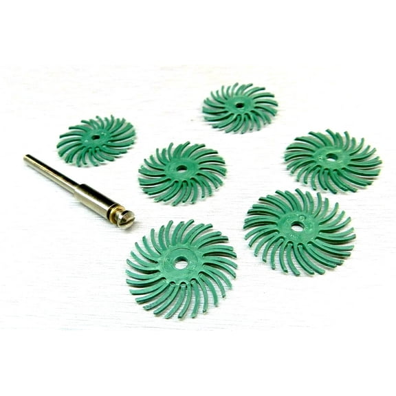 Radial Bristle Discs 1" Green 50 Grit Bristle Brush Pack Of 6 And 1 Mandrel