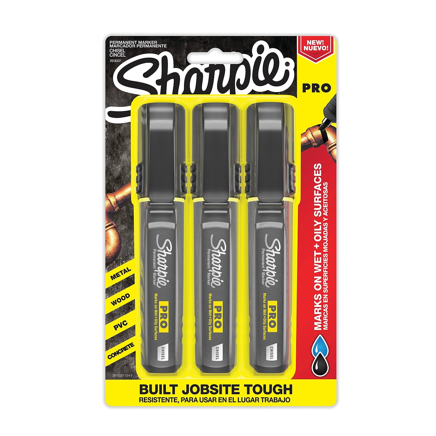 Sharpie PRO Permanent Markers Medium Chisel Tip Black 3/Pk (2018337