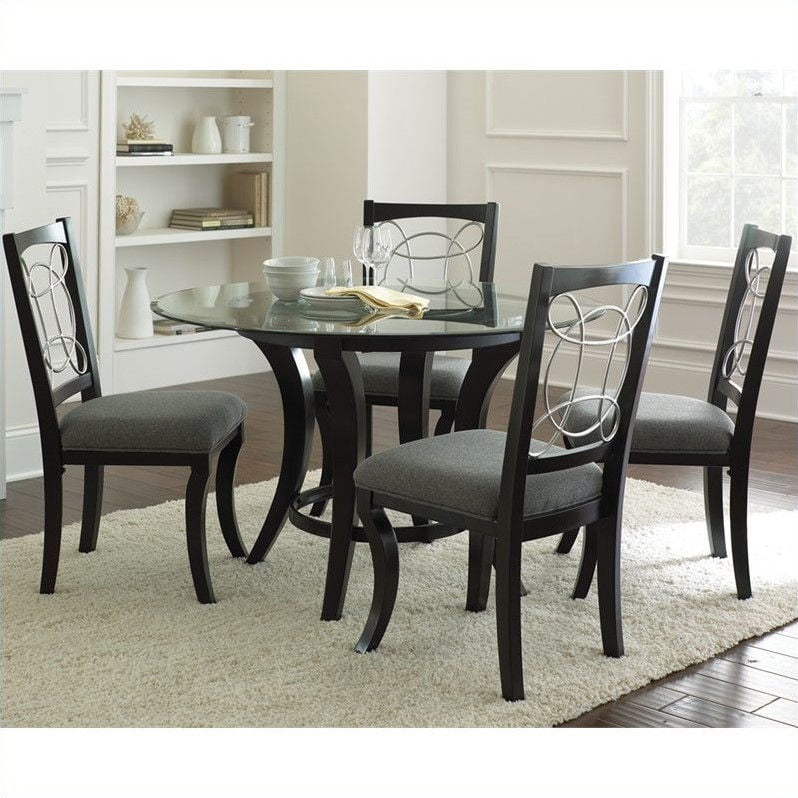 Cayman 5 Piece Round Dining Table Set, Black Round Table And Chairs
