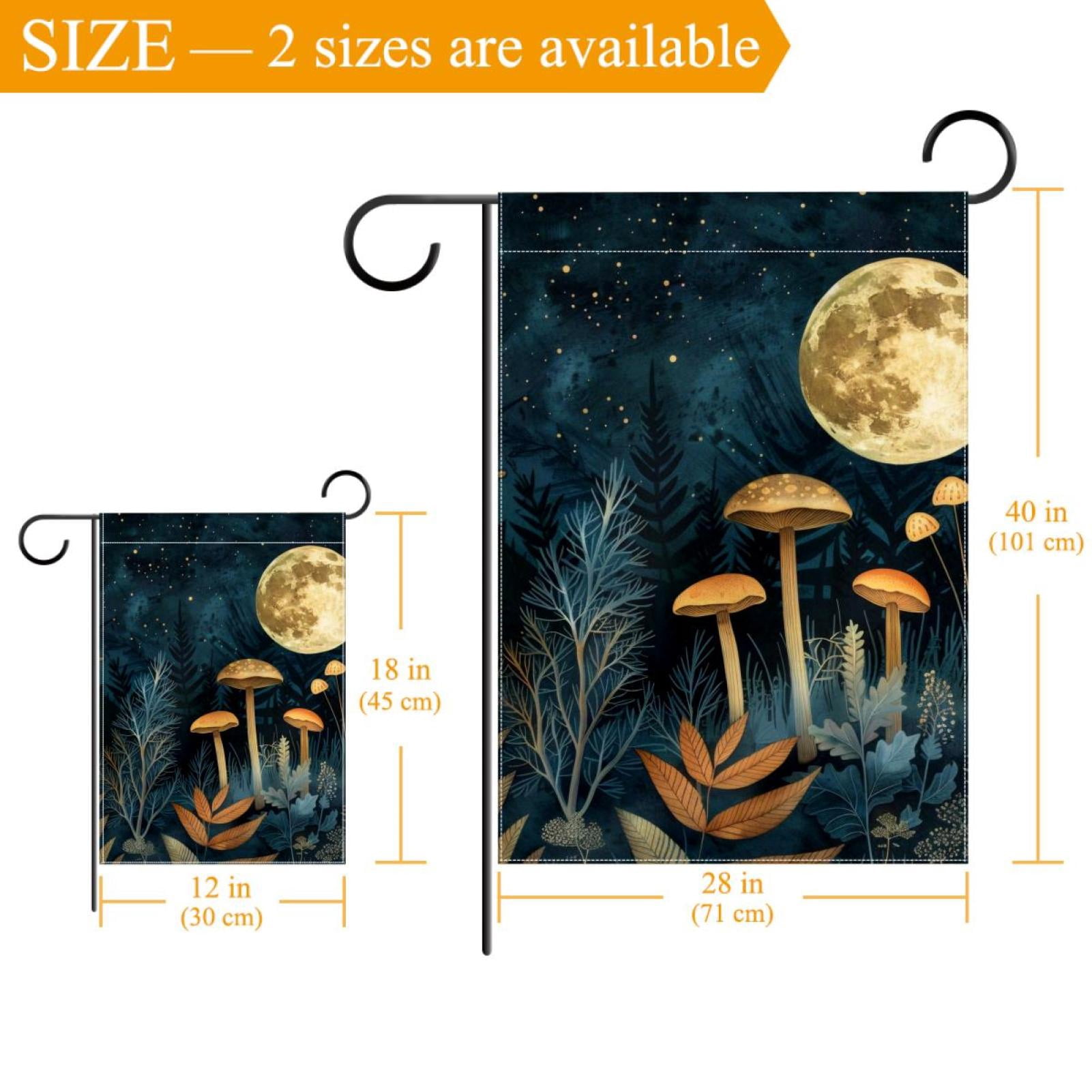 Mushroom Moon Vintage Boho Night Plants Leaves Double Sided Garden Flag Decorative Weather Resistant Yard Flag, Large DIY Vertical Flag for Farmhouse Patio Lawn, 28x40 Inch
