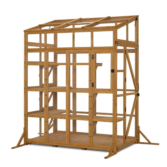 MCombo Wooden Walk-In Greenhouse with Acrylic Panels, Large Greenhouse for Outdoors with Openable Roof Vents with Lockable Door, G727