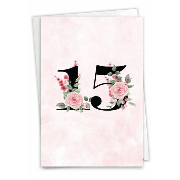 NobleWorks 15th Milestone Anniversary Greeting Card with 5 x 7 Inch Envelope (1 Card) Floral Couple 15 C10492MAG