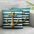 thumbnail image 3 of JRXY  Nautical Decorative Pillow Cover, Stripes and Gold Anchor Pattern White, 3 of 5