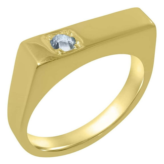 LBG British Made 9k Yellow Gold Natural Aquamarine Mens Band Ring - 33 size options - Size 10