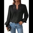 thumbnail image 2 of Blusas Bohemias de Larga con Cuello en V para Mujer, Blusas de con Lunares, Ropa de Crochet con Encaje Fluido, Ropa Informal de Moda. Negro L, 2 of 9