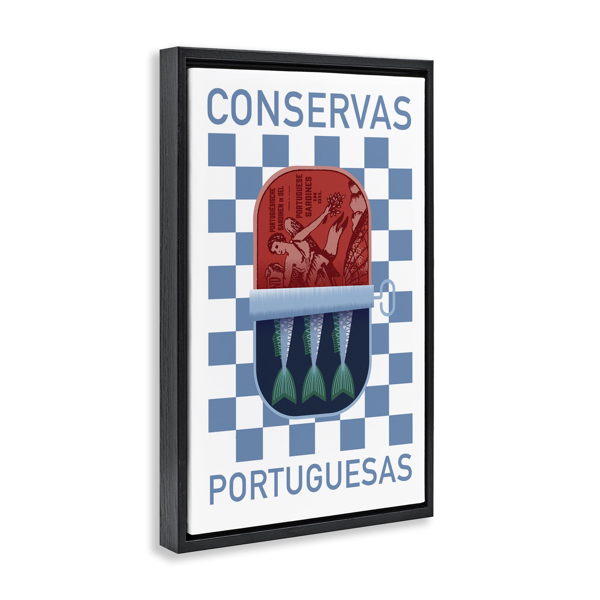 Stupell Industries Portuguese Canned Fish Food & Beverage Painting Black Floater Framed Art Print Wall Art, 17 x 25