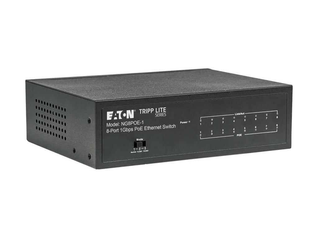 Eaton Tripp Lite Series 8-Port 10/100/1000 Mbps Desktop Gigabit Ethernet Unmanaged Switch with PoE+, 60W, Metal Enclosure (ng8poe-1)