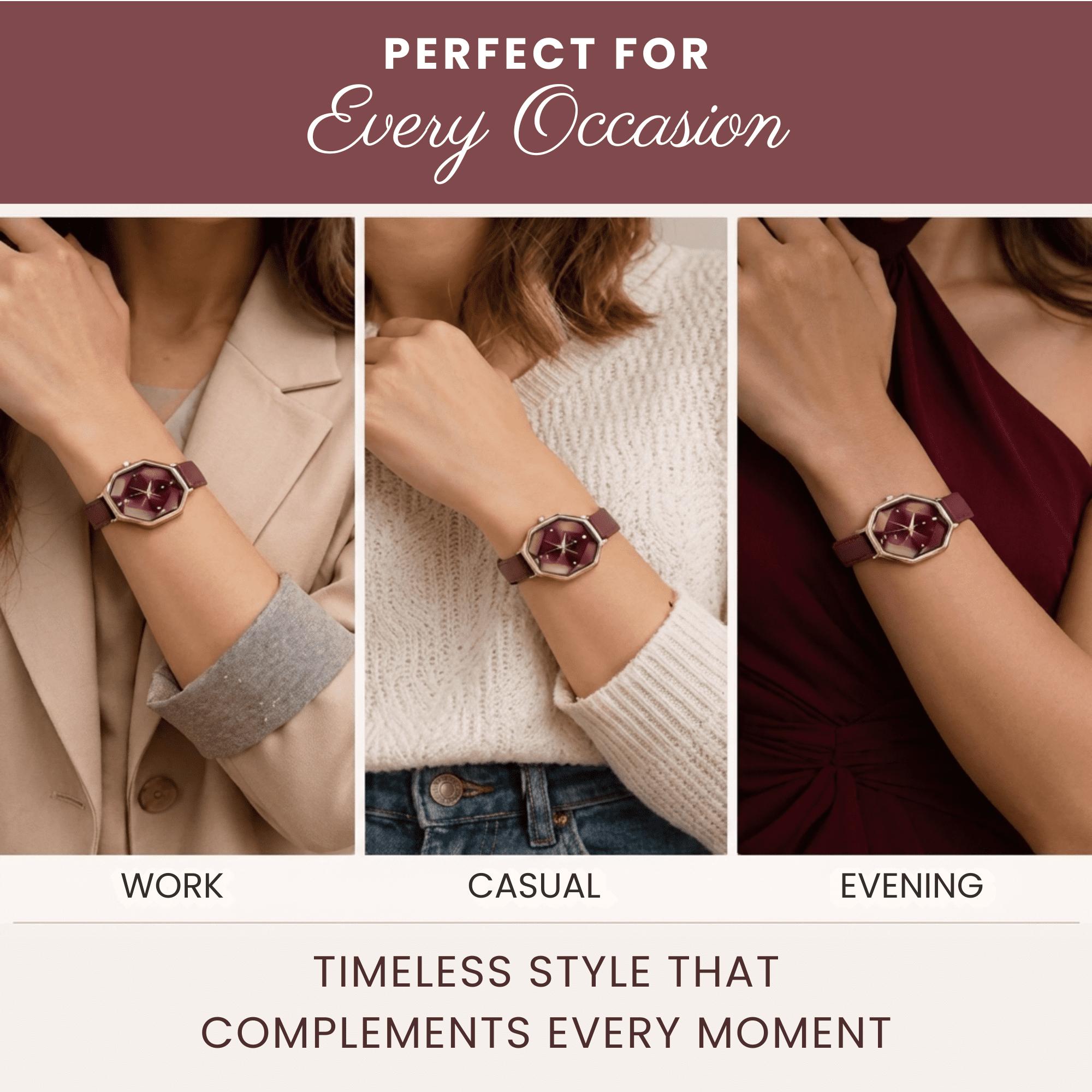 Women’s Fashion Leather Watch – Octagon Dial, Rose Gold Case, Quartz Movement, Elegant Minimalist Dress Watch for Women, Gift for Her