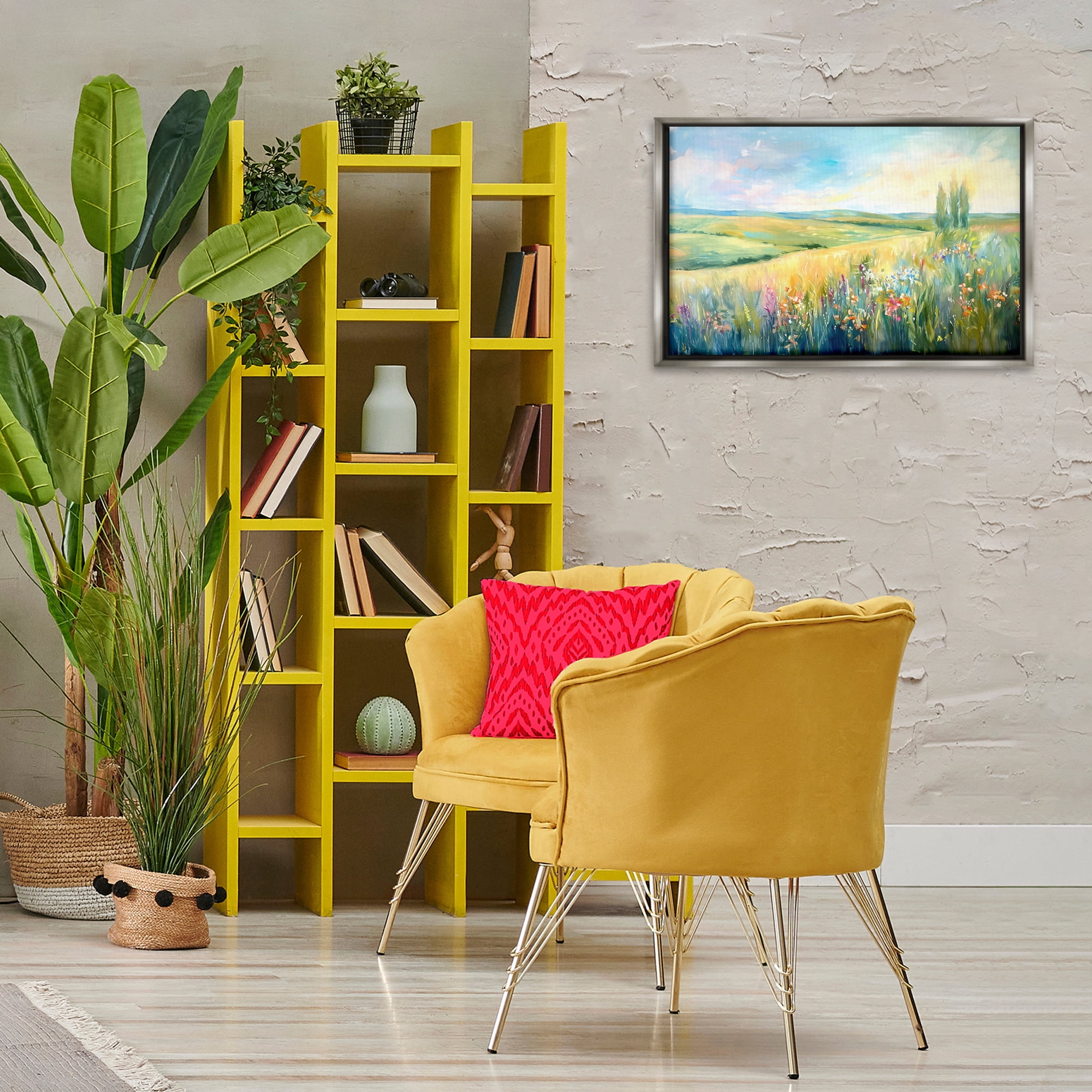 Stupell Industries Lush Prairie Paradise Landscape & Nature Painting Gray Floater Framed Canvas Art Print Wall Art, 25 x 17