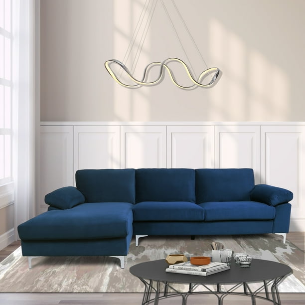 Sectional Sofa Couch For Living Room Modern Velvet L Shacked Chaise Navy Blue Couch Walmart Com Walmart Com