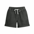 thumbnail image 4 of Women's High Waist Tencel Linen Blend Straight Leg Shorts Cuffed Hem Pockets Casual Summer Bottoms with Drawstring Gray, 4 of 6