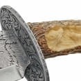 thumbnail image 5 of SZCO 15.25" Collector Knife, 9.25" Etched Stainless Steel Blade with Resin Display Stand, Decorative Stag Type Handle for Home and Office Decor, 5 of 7
