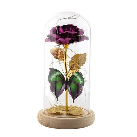 

KIHOUT New Deals LED Color Gold Rose Flower Hollow Log Bottom Glass Cover Simulation Valentine s Day Gift Decoration Ornaments