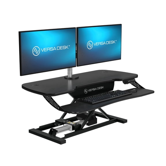VERSADESK PowerPro™ Elite Electric Standing Desk Converter - App Controlled, USB Charging, LED Lights & Height Adjustable | 40"x24" (Black)